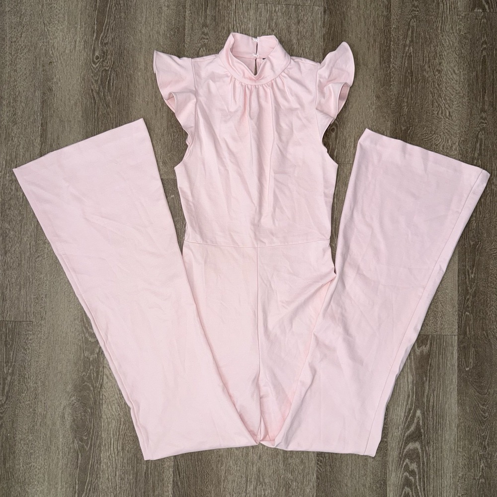 Amanda Uprichard Davina Jumpsuit Blush Pink Size Small Ruffle Wide Leg‎ Stretch